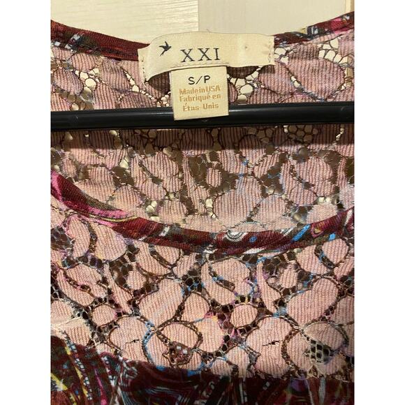 Forever 21 Paisley Long Sleeve Blouse Small Purple Lace Colorful Boho Hippie Art - Picture 3 of 5